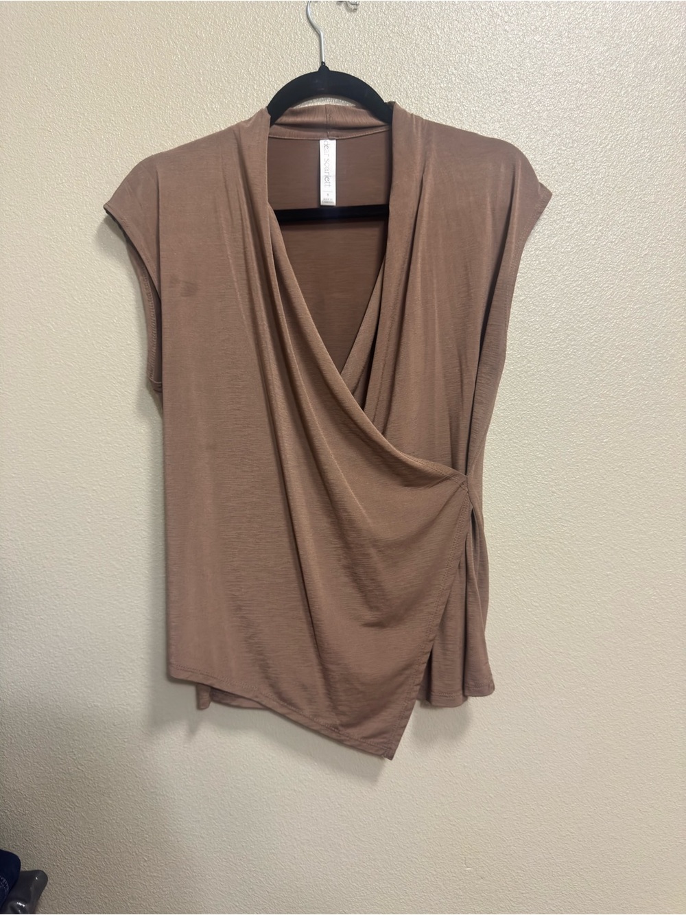 Draped Surplice Cap-Sleeve Blouse - Taupe